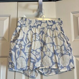 Billabong Blue and White Floral High-Waist Shorts